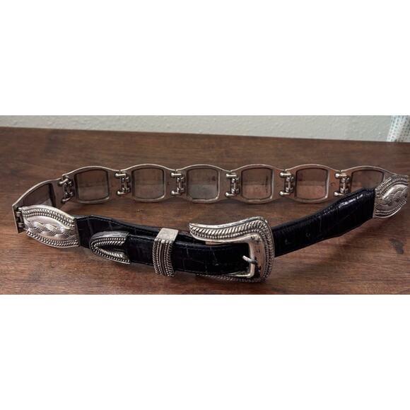 Brighton Silver Plates Design Black Croc Leather Belt Size Small Braided Rope main image 6